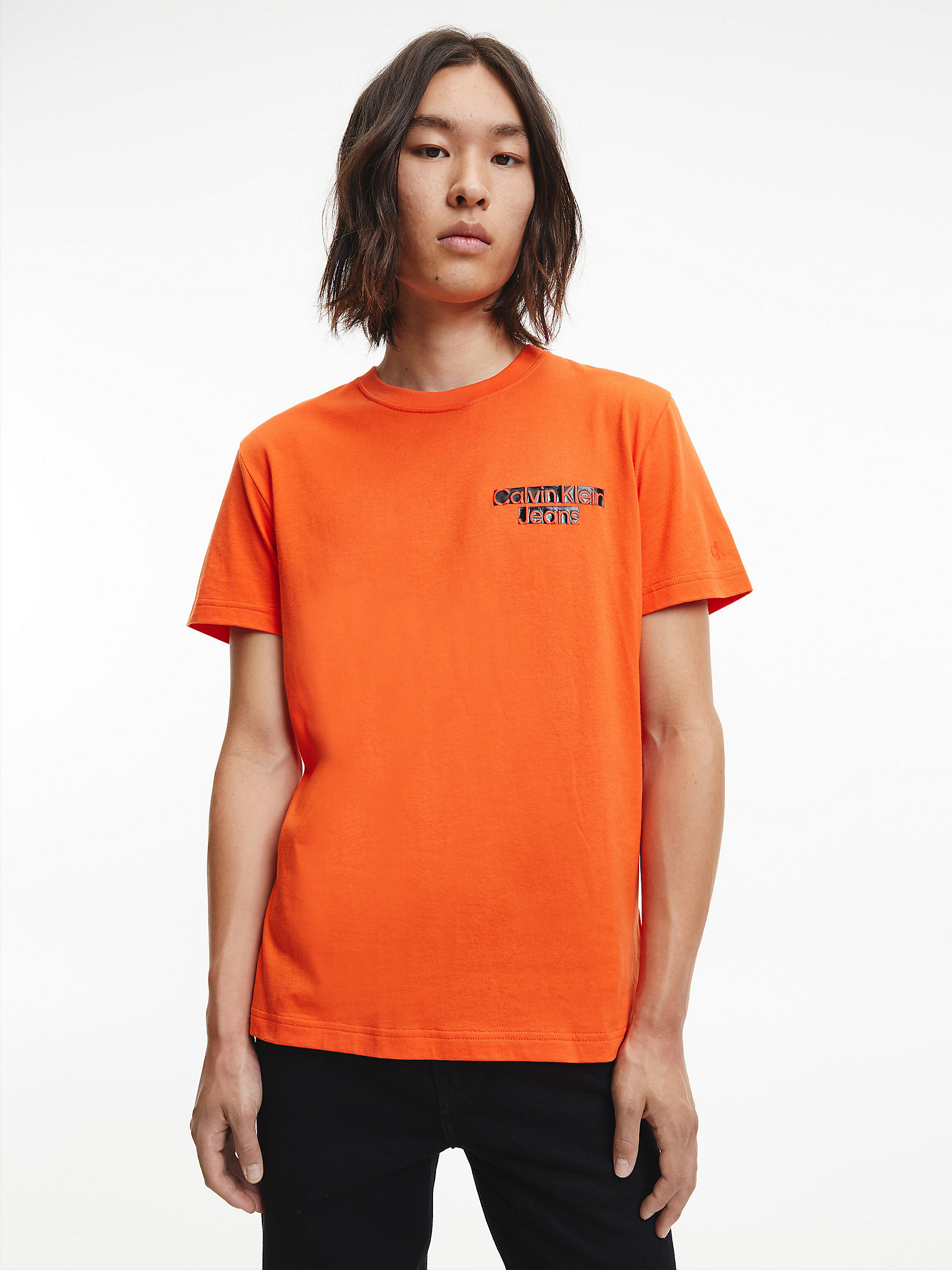 T-Shirt In Cotone Organico Slim > Coral Orange > undefined uomo > Calvin Klein