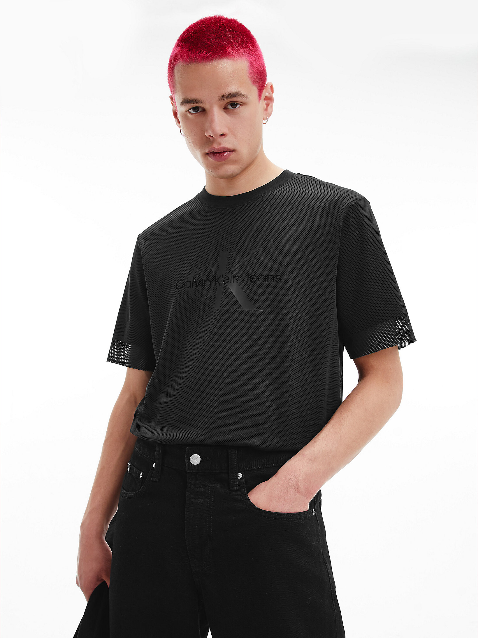 CK Black Double Layer Mesh T-Shirt undefined men Calvin Klein