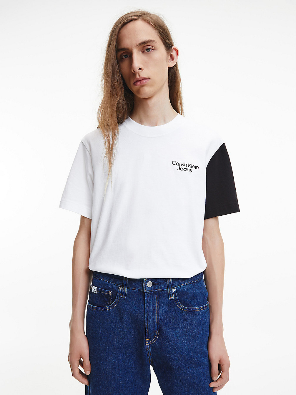 BRIGHT WHITE/CK BLACK T-Shirt Relaxed Color-Block undefined hommes Calvin Klein