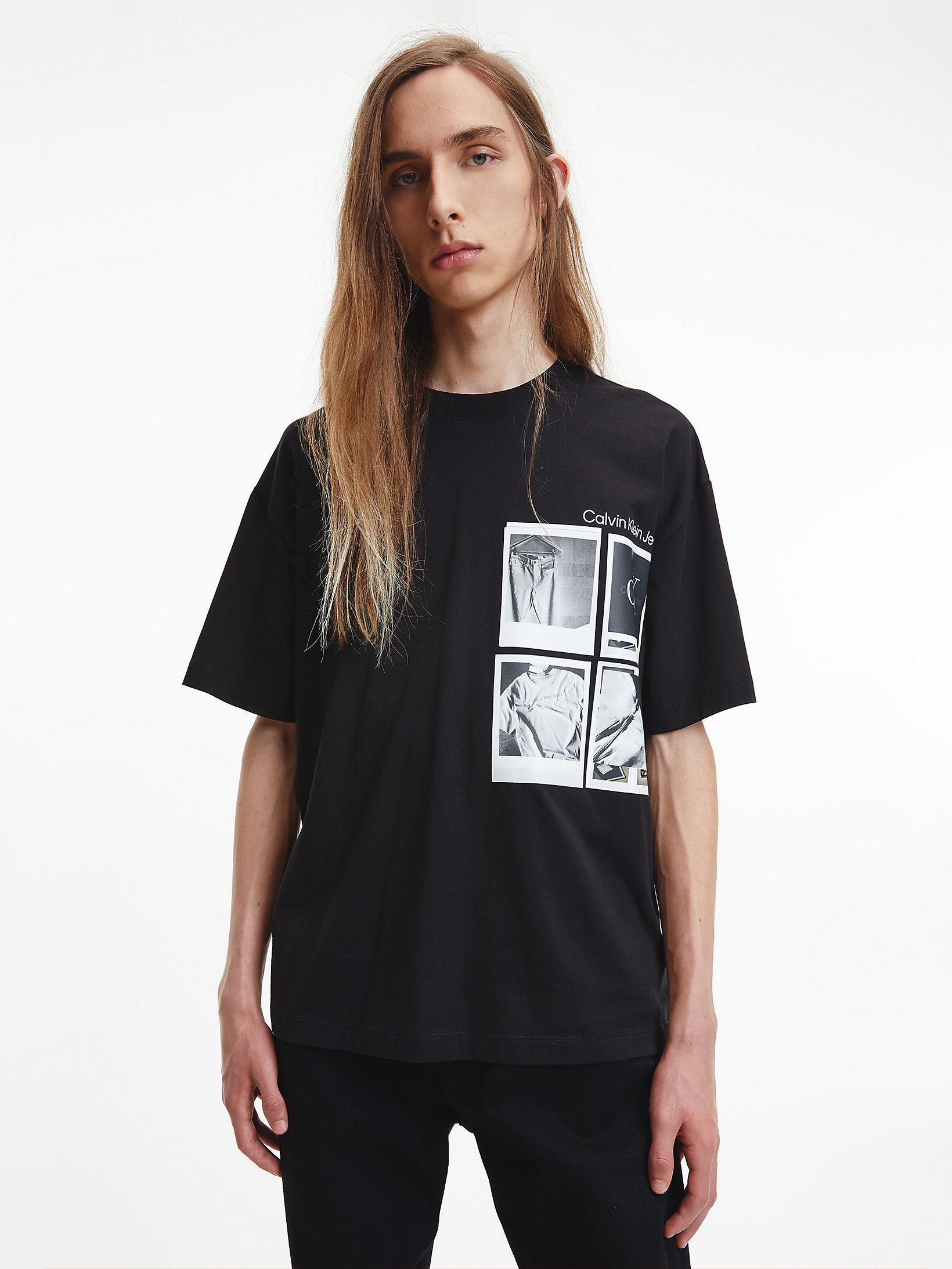 T-Shirt En Coton Bio Avec Imprimé Polaroid > CK Black > undefined hommes > Calvin Klein