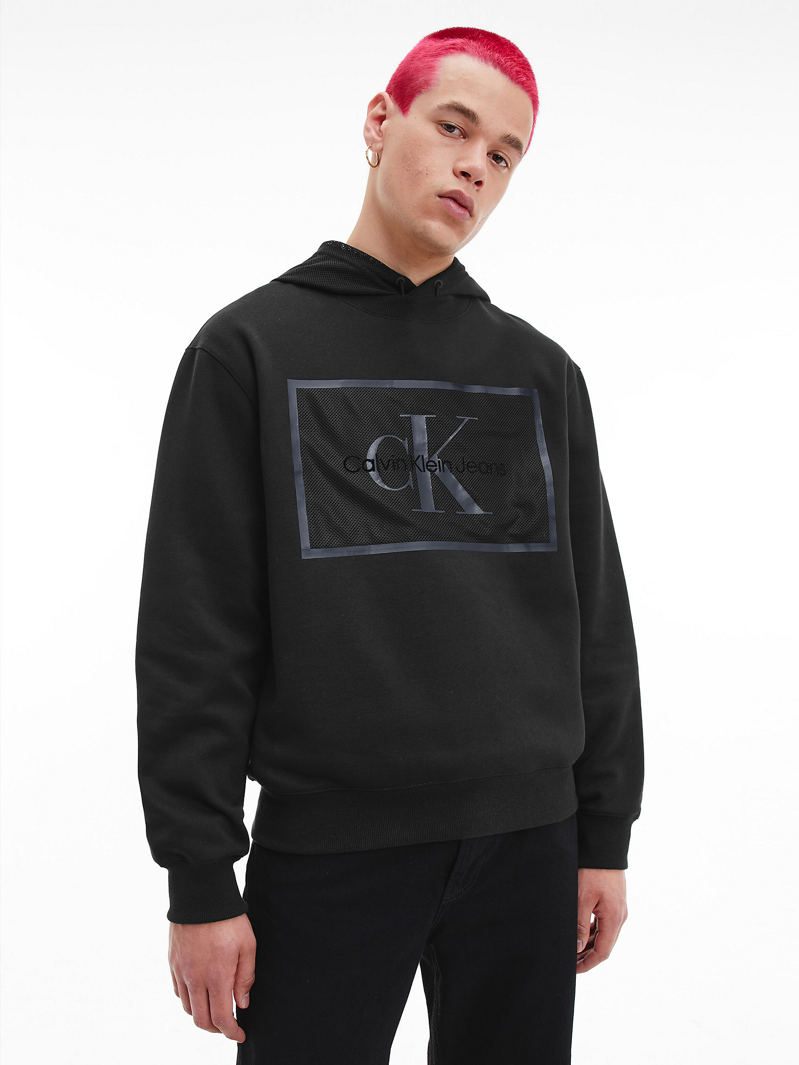 CK Black Relaxed Mesh Logo Sweatshirt undefined men Calvin Klein