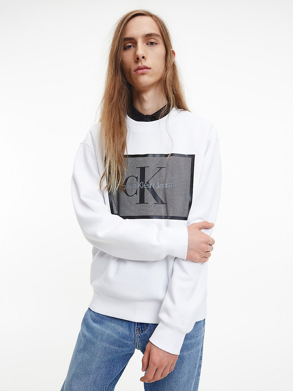 BRIGHT WHITE > Relaxed Mesh Sweatshirt Met Logo > undefined heren - Calvin Klein