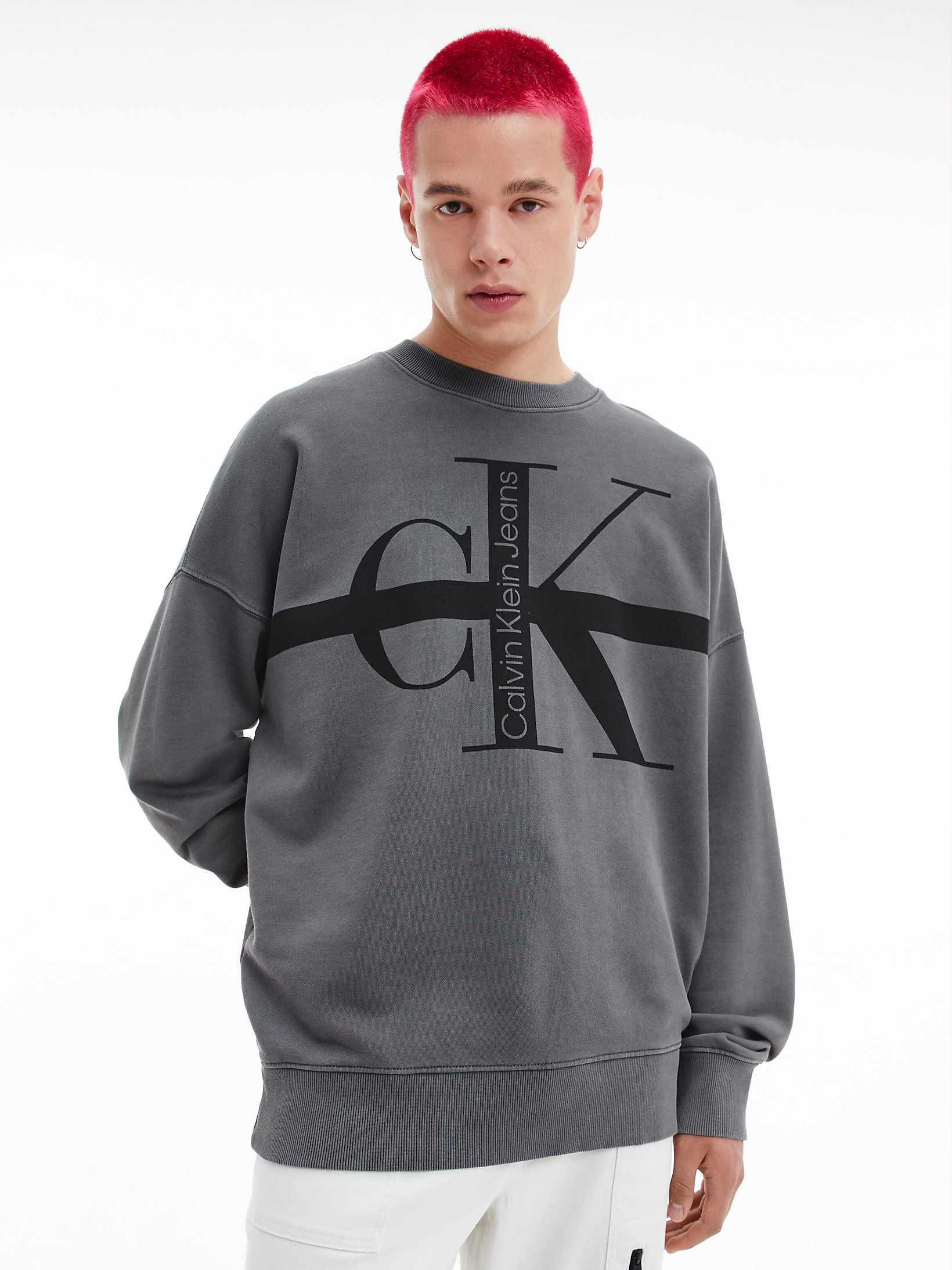 Industrial Grey Relaxed Monogram Sweatshirt undefined men Calvin Klein