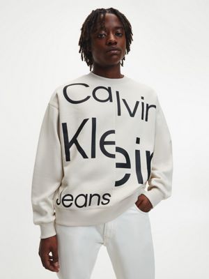 Calvin Klein Jeans relaxed fit sweatshirt in cream with monogram