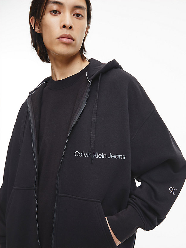CK BLACK Cotton Fleece Zip Up Hoodie for men CALVIN KLEIN JEANS