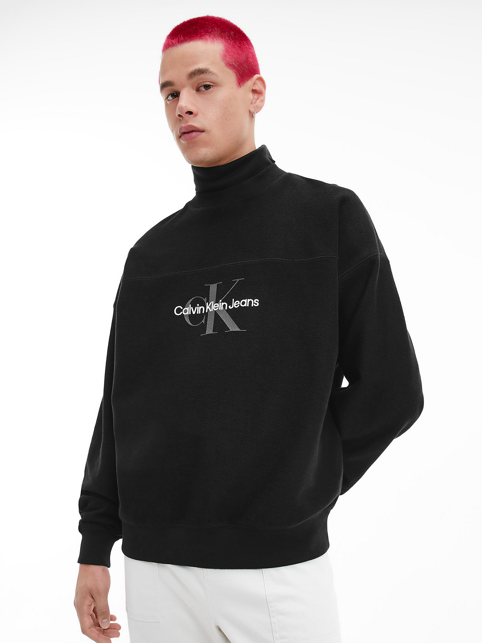 CK Black Oversized Textured Logo Sweatshirt undefined men Calvin Klein