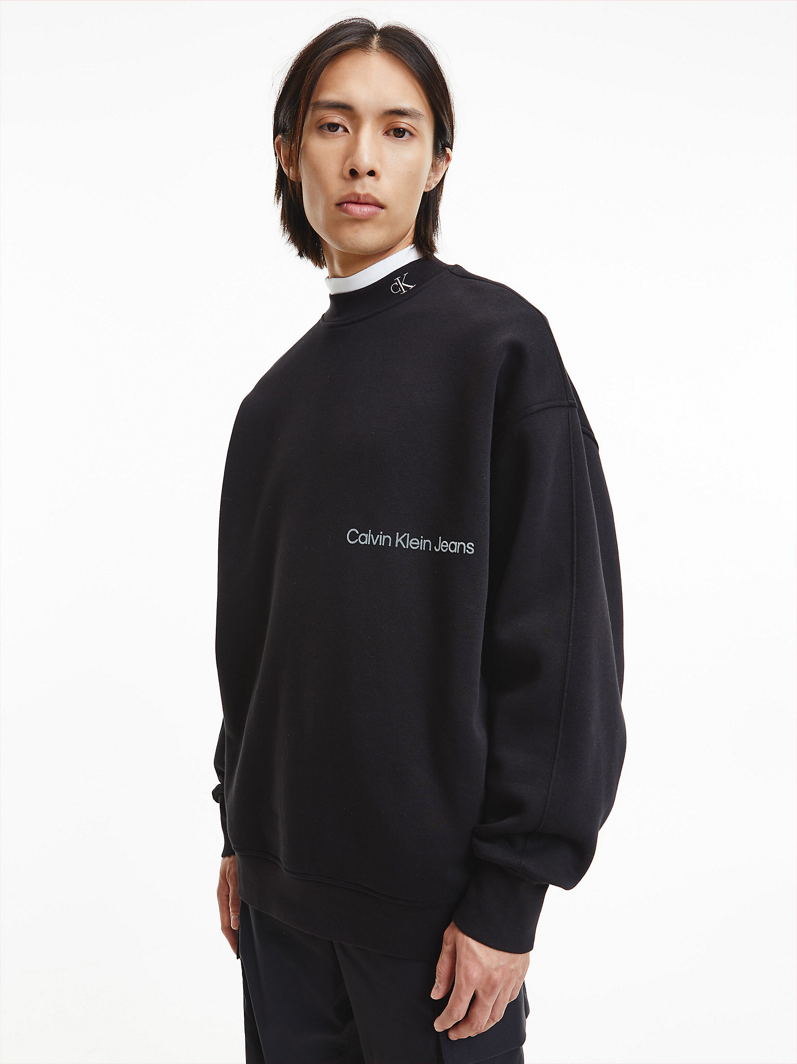CK Black Relaxed Cotton Fleece Sweatshirt undefined men Calvin Klein