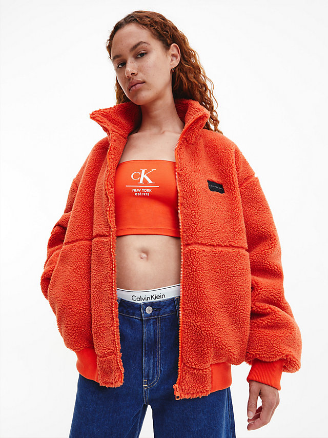 Coral Orange Oversized Padded Sherpa Jacket undefined men Calvin Klein