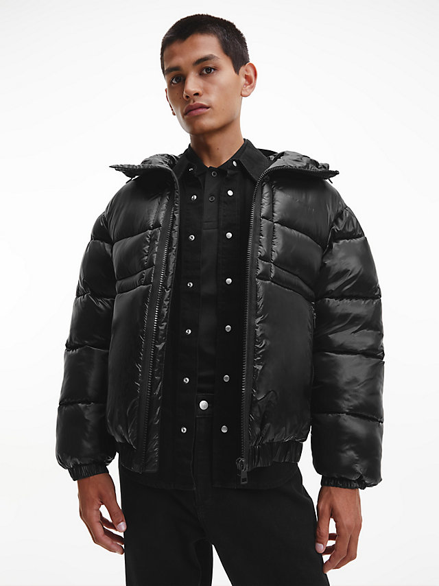 CK Black Shiny Recycled Nylon Puffer Jacket undefined men Calvin Klein