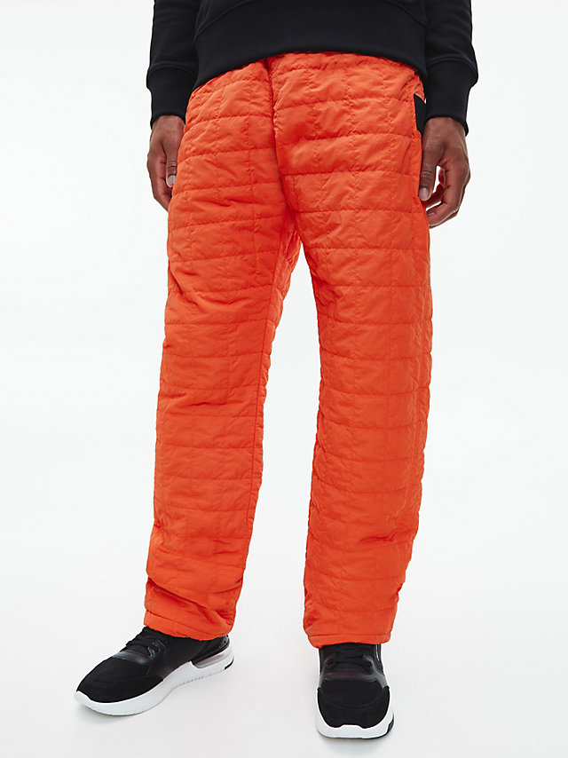 Coral Orange Recycled Nylon Quilted Joggers undefined men Calvin Klein