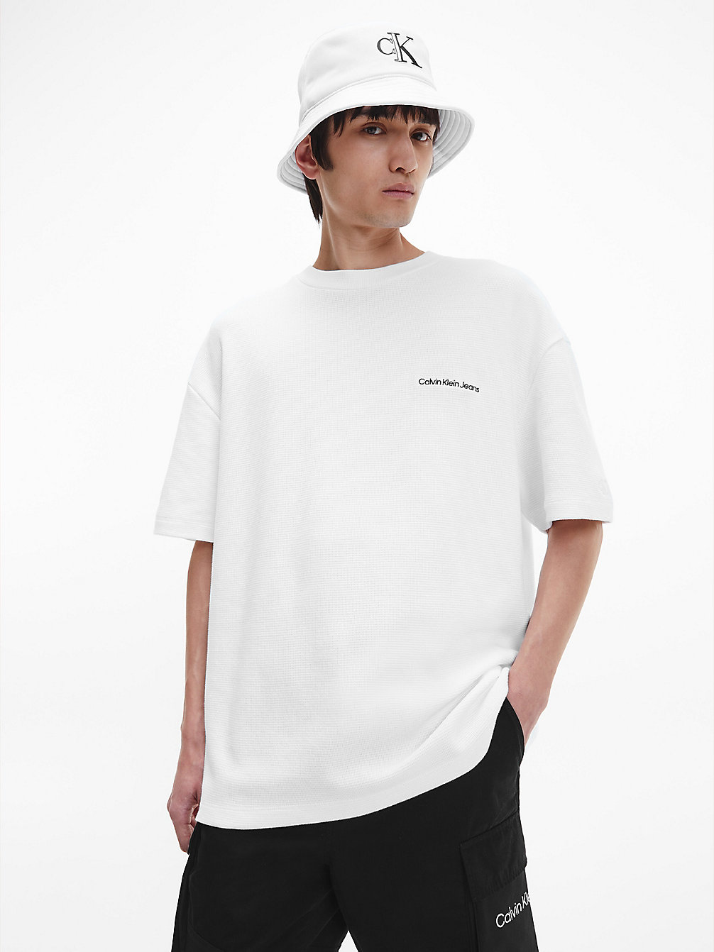 T-Shirt Oversize In Cotone Waffle > BRIGHT WHITE > undefined uomo > Calvin Klein