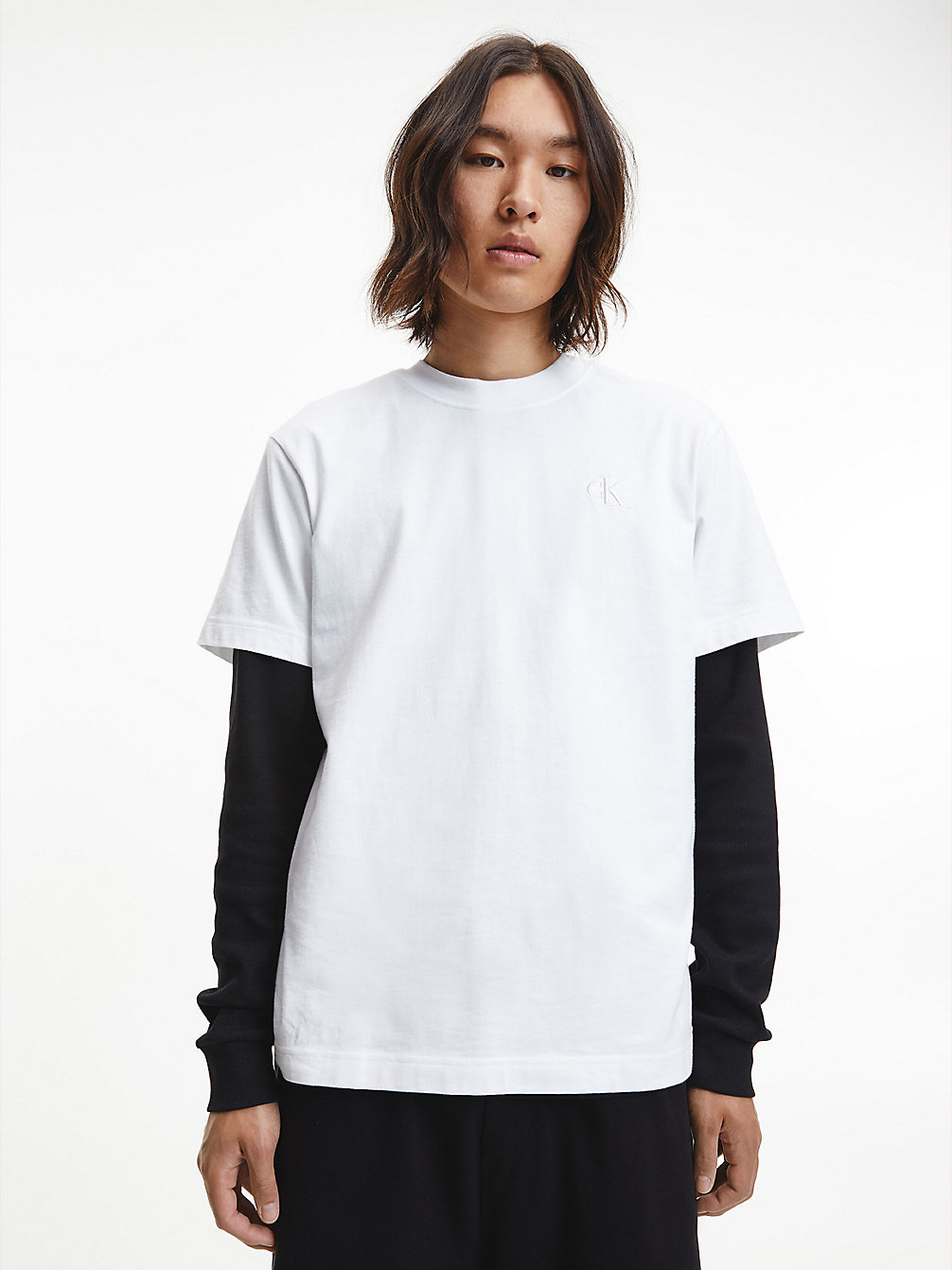 BRIGHT WHITE T-Shirt Relaxed Avec Logo Tape undefined hommes Calvin Klein