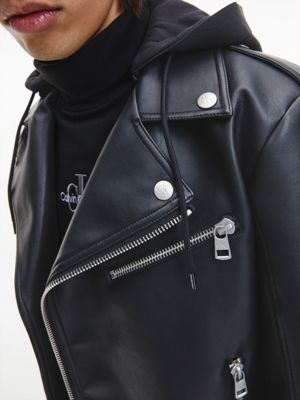 Faux Leather Hooded Biker Jacket Calvin Klein® | J30J322301BEH