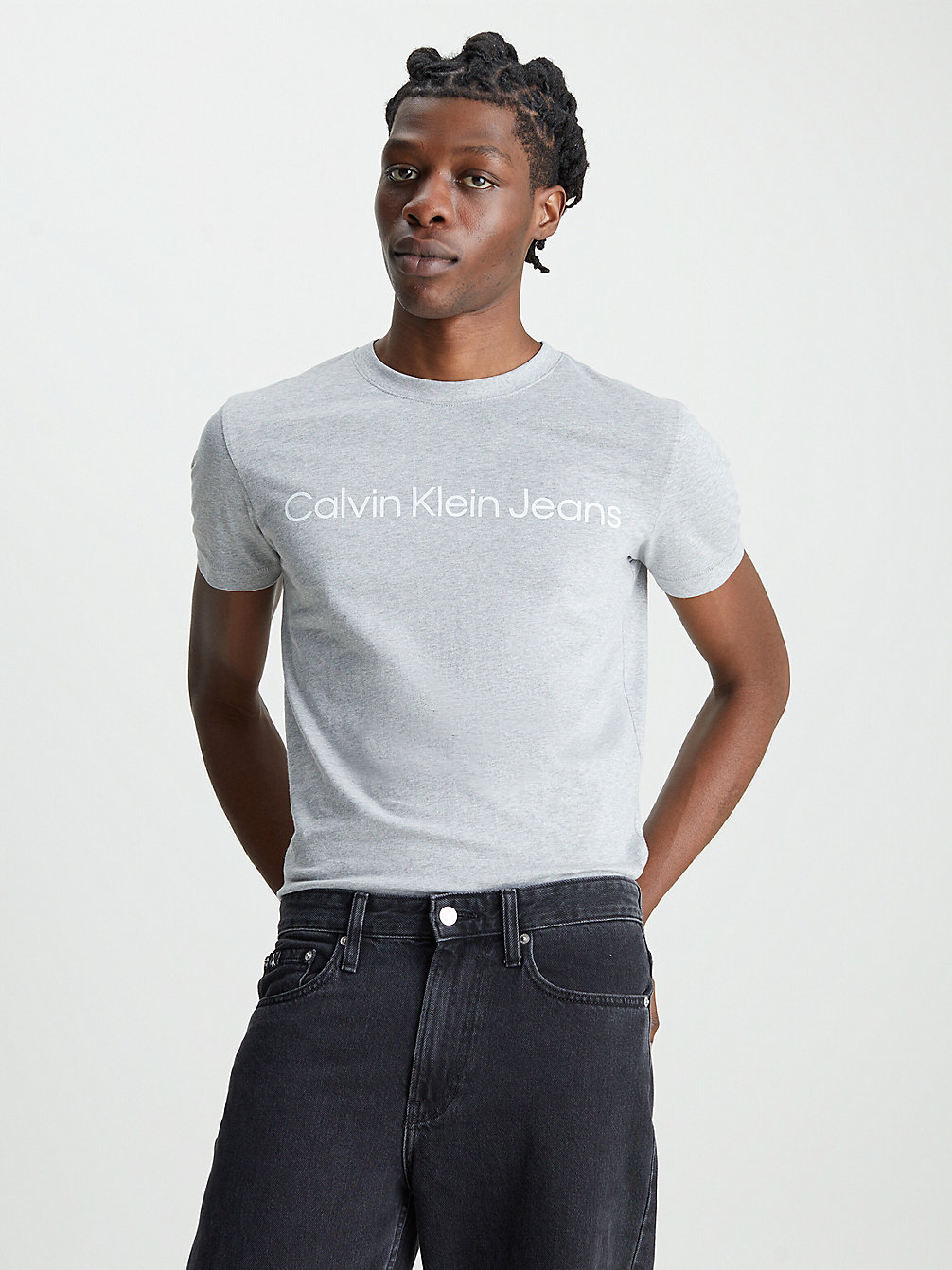 LIGHT GREY HEATHER > Wąski T-Shirt Z Logo > undefined Mężczyźni - Calvin Klein