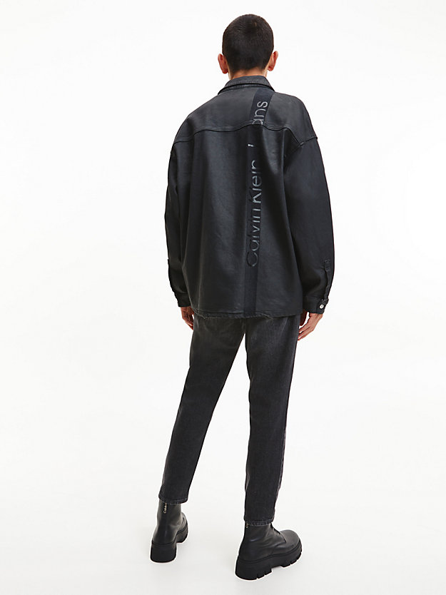 denim black oversized coated denim shirt jacket for men calvin klein jeans