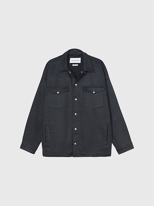 denim black oversized coated denim shirt jacket for men calvin klein jeans