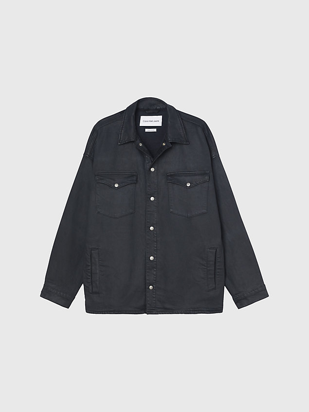 black oversized coated denim shirt jacket for men calvin klein jeans