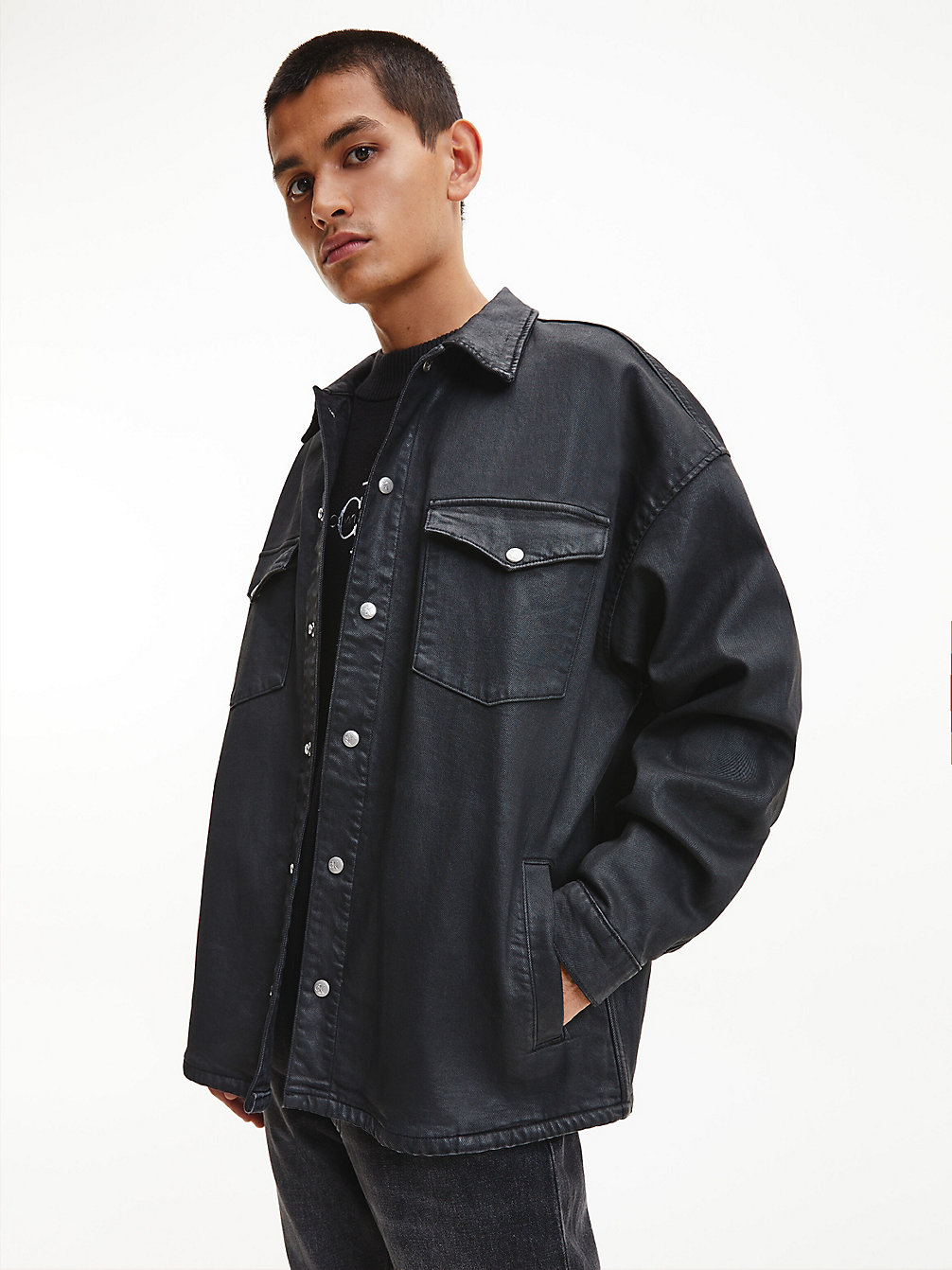 DENIM BLACK Oversized Coated Denim Shirt Jacket undefined men Calvin Klein