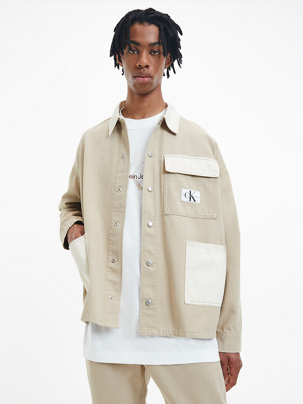 NEUTRAL DENIM Oversized Utility Shirt Jacket undefined men Calvin Klein