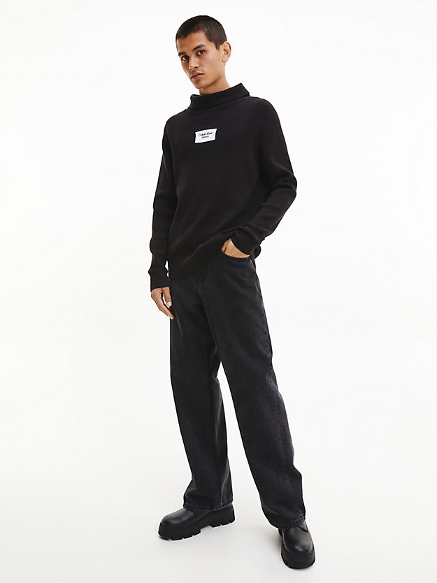 ck black organic cotton roll neck jumper for men calvin klein jeans