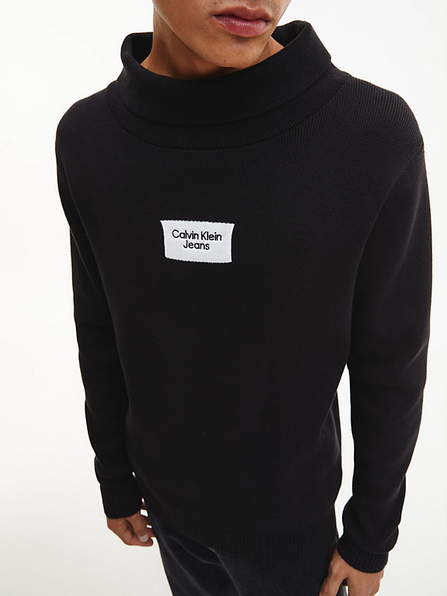 black sweter z wywijanym dekoltem z bawełny organicznej dla mężczyźni - calvin klein jeans