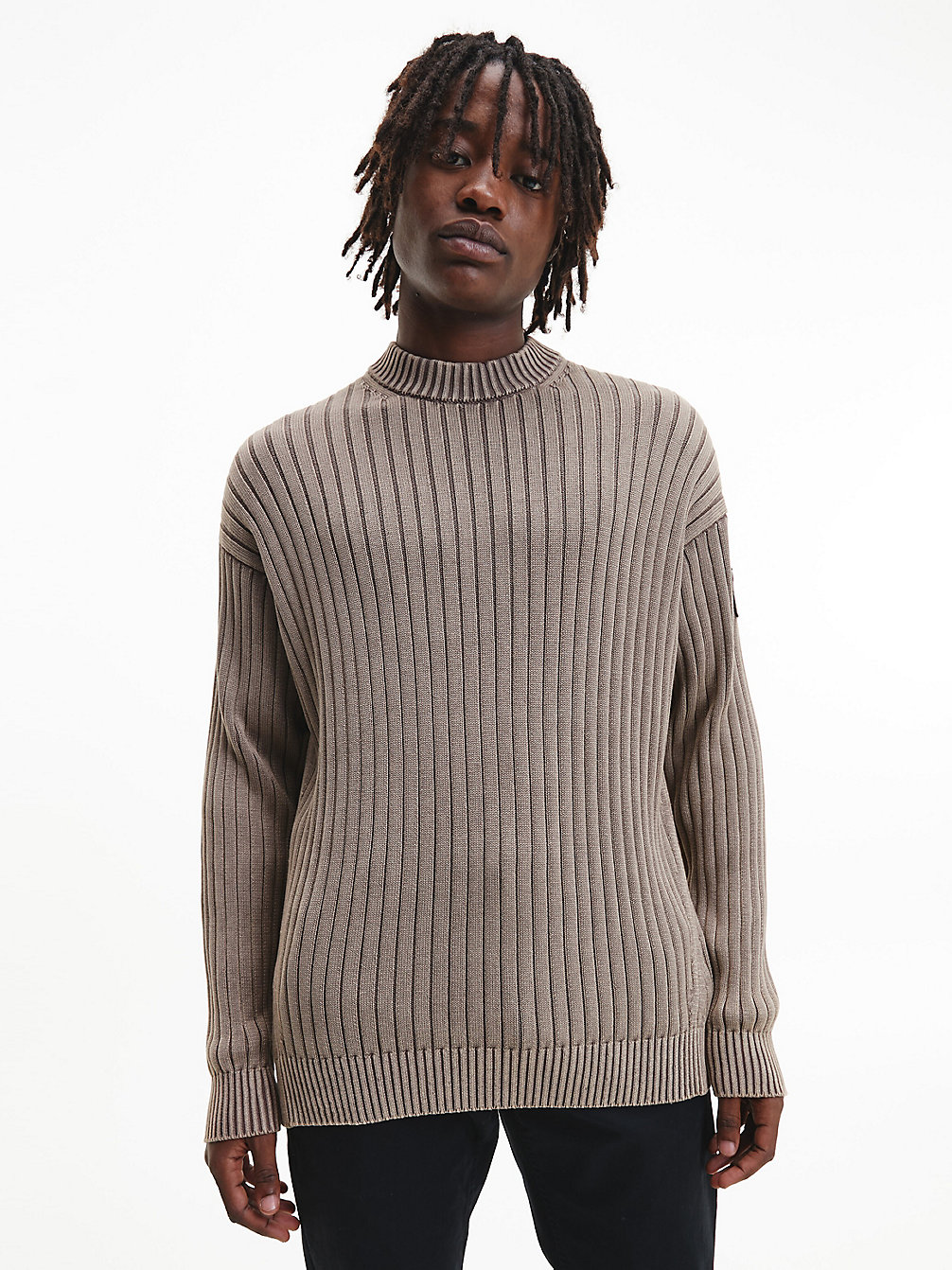 WARM TOFFEE Pull Relaxed En Coton Peigné undefined hommes Calvin Klein