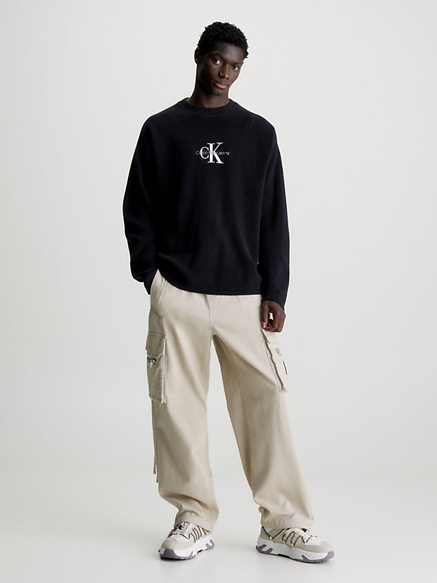 black luźny sweter z monogramem dla mężczyźni - calvin klein jeans