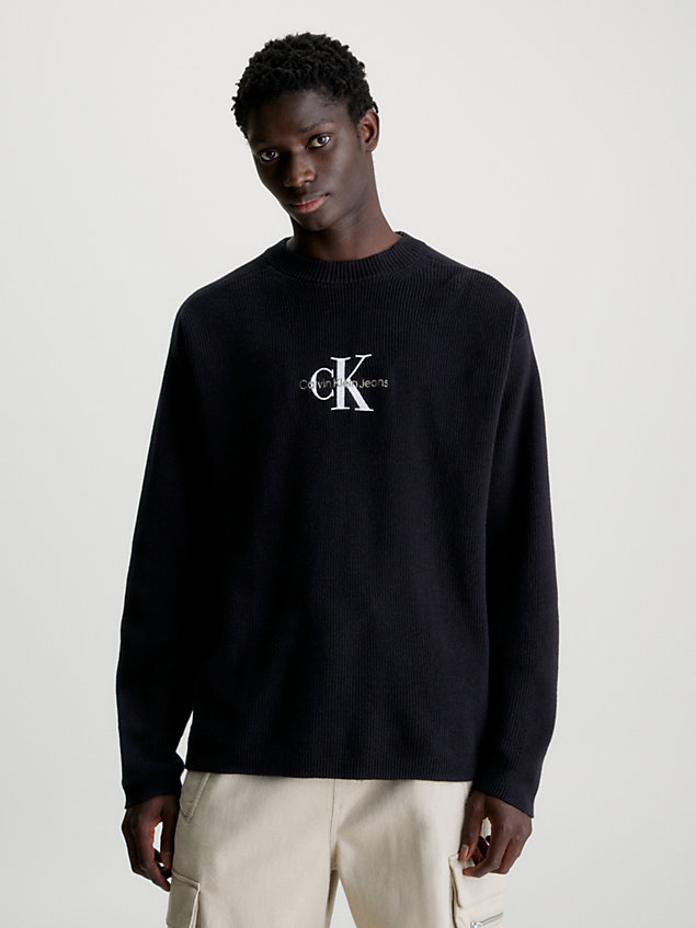 maglione con monogramma taglio relaxed black da uomini calvin klein jeans