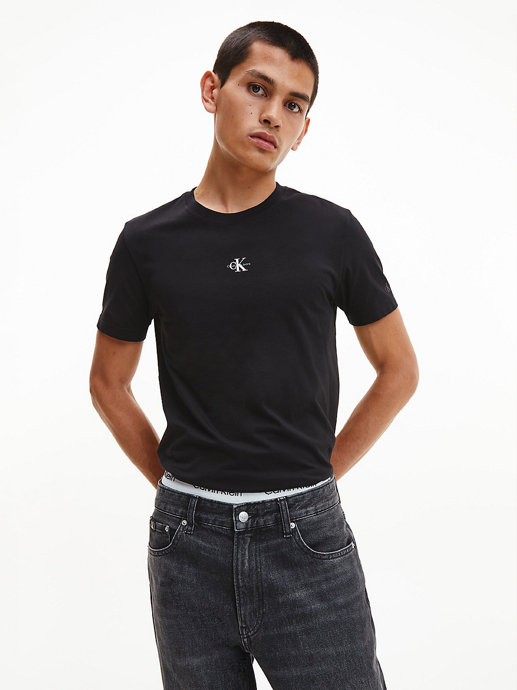 CK BLACK T-Shirt En Coton Bio Avec Monogramme undefined hommes Calvin Klein