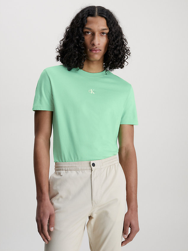 t-shirt en coton bio avec monogramme green pour hommes calvin klein jeans