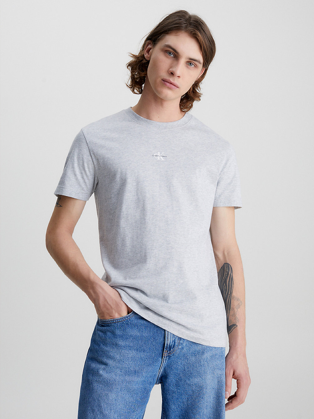 LIGHT GREY HEATHER T-Shirt En Coton Bio Avec Monogramme undefined hommes Calvin Klein