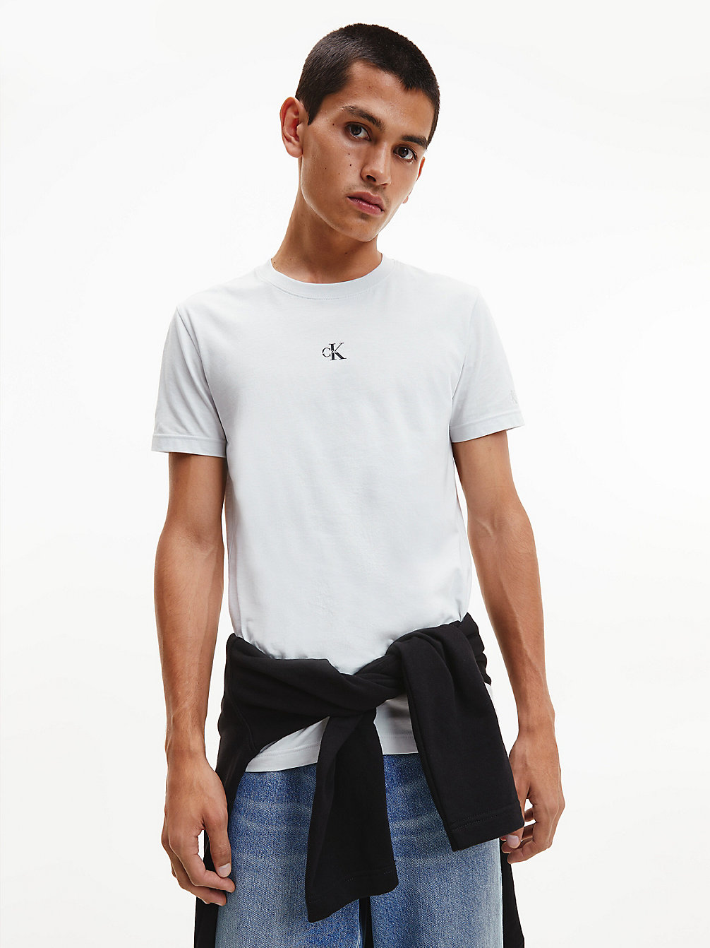 GHOST GREY T-Shirt En Coton Bio Avec Monogramme undefined hommes Calvin Klein