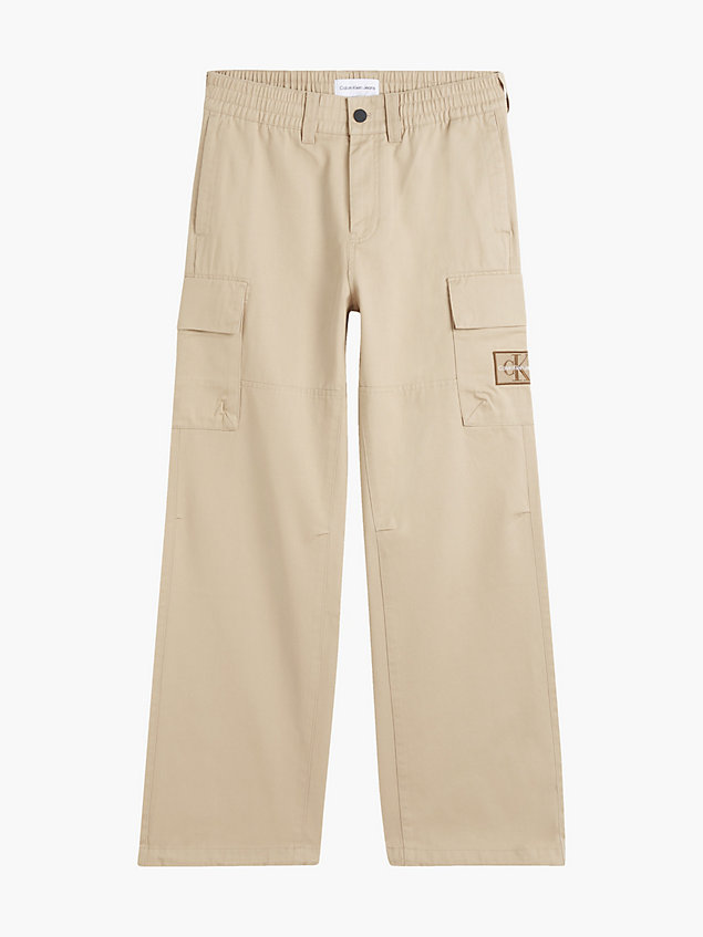 beige wide leg cargo pants for men calvin klein jeans