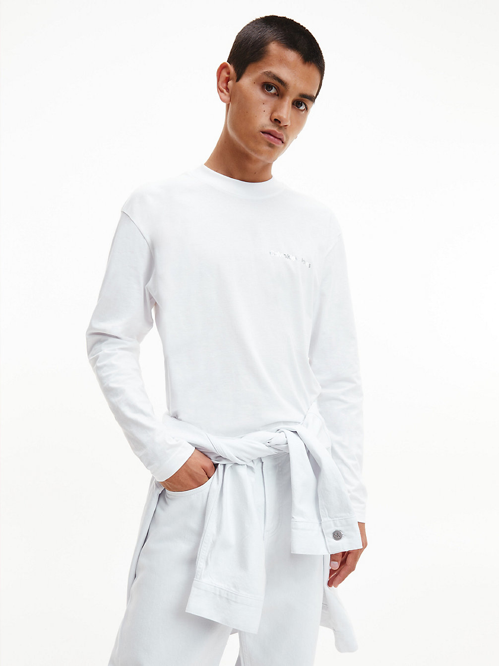 BRIGHT WHITE/SILVER T-Shirt A Maniche Lunghe Con Logo Sul Retro undefined uomo Calvin Klein