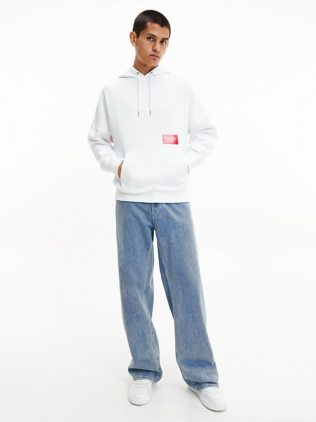 sweat-shirt à capuche surdimensionné avec logo dans le dos white pour hommes calvin klein jeans