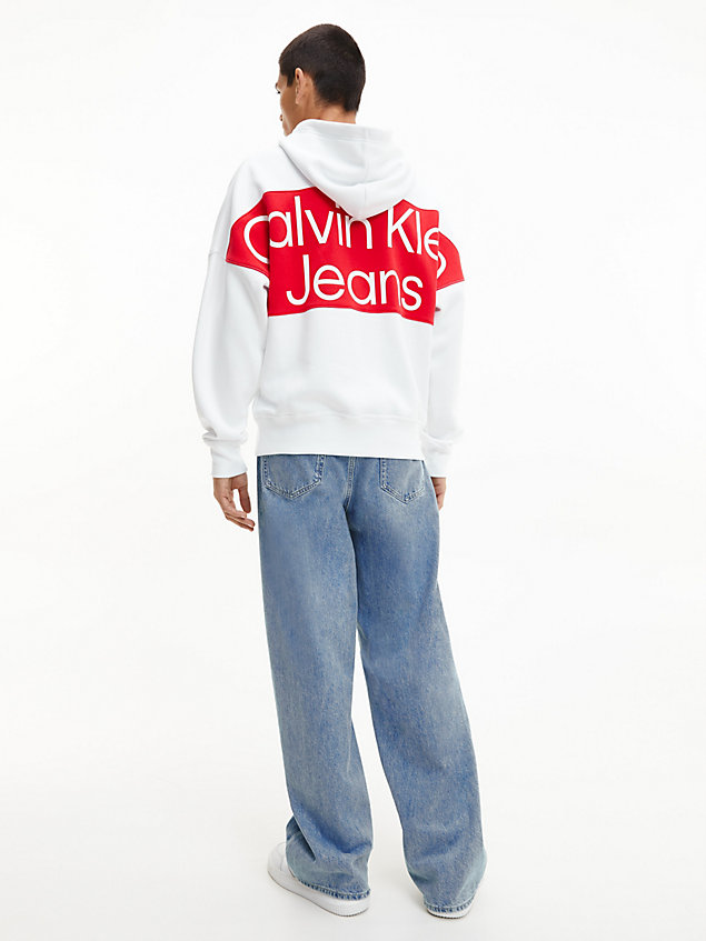 white oversized hoodie met logo achter voor heren - calvin klein jeans