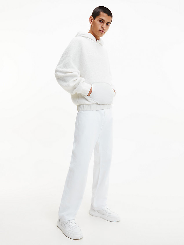 white relaxed sherpa hoodie voor heren - calvin klein jeans
