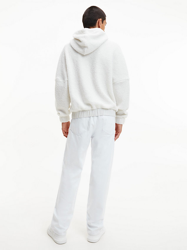 white relaxed sherpa hoodie voor heren - calvin klein jeans