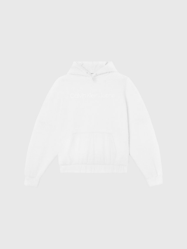white relaxed sherpa hoodie for men calvin klein jeans