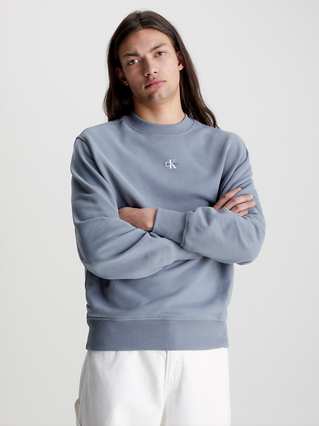 Overcast Grey Relaxed Monogram Sweatshirt undefined men Calvin Klein