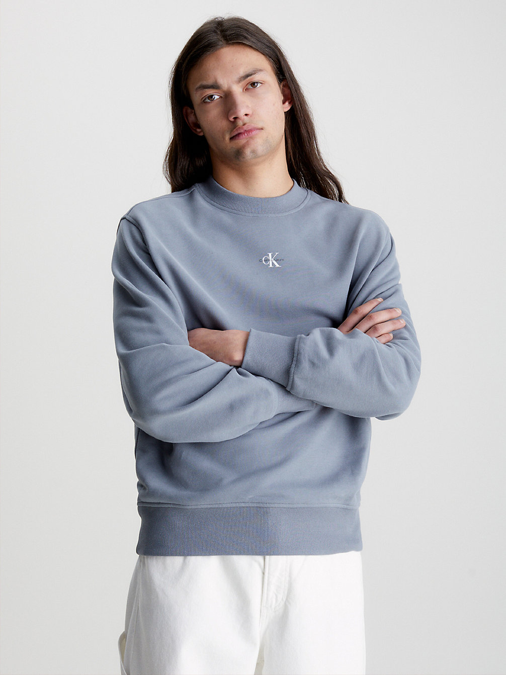 OVERCAST GREY Relaxed Sweatshirt Met Monogram undefined heren Calvin Klein