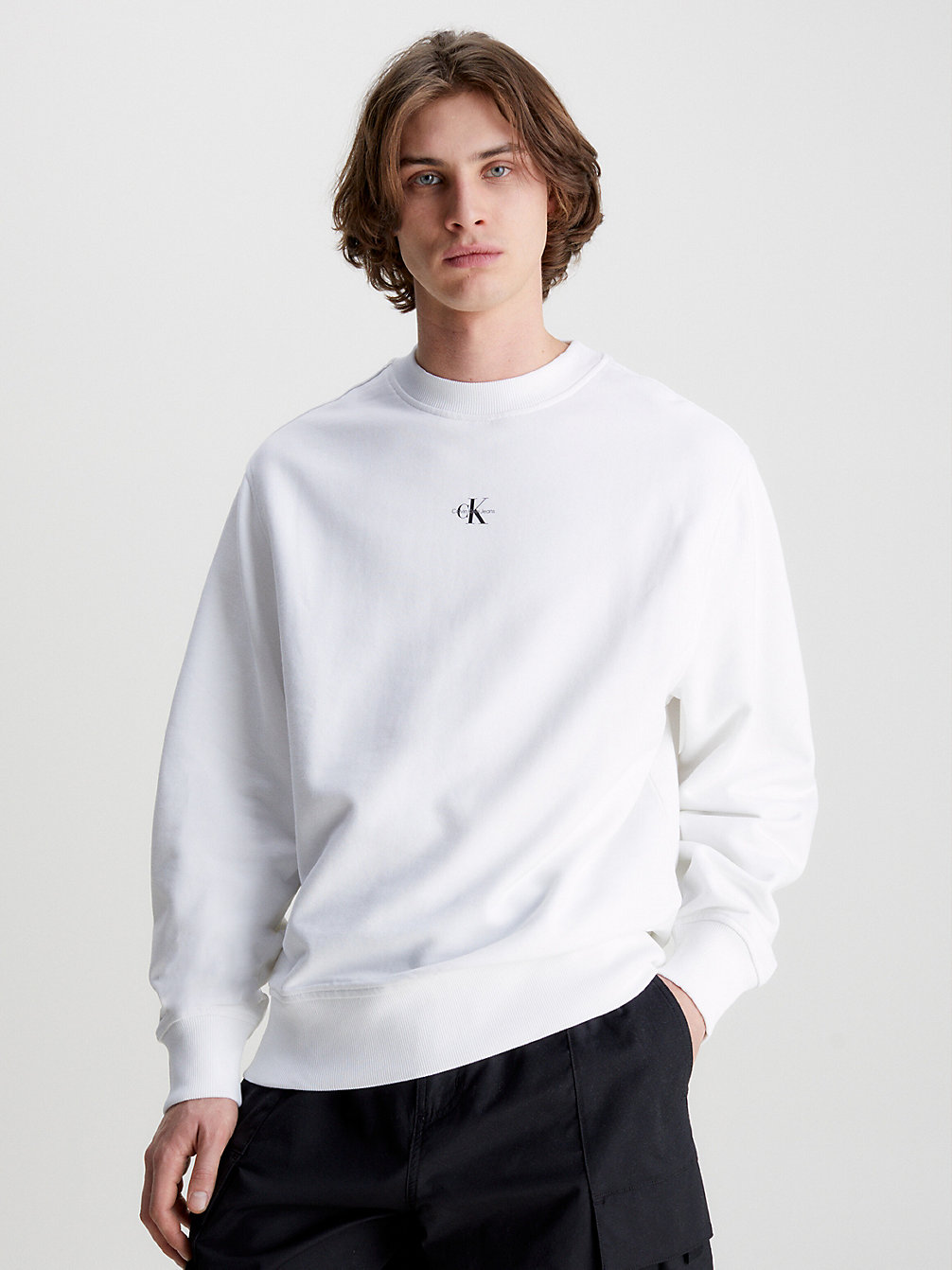 BRIGHT WHITE Relaxed Monogram Sweatshirt undefined men Calvin Klein