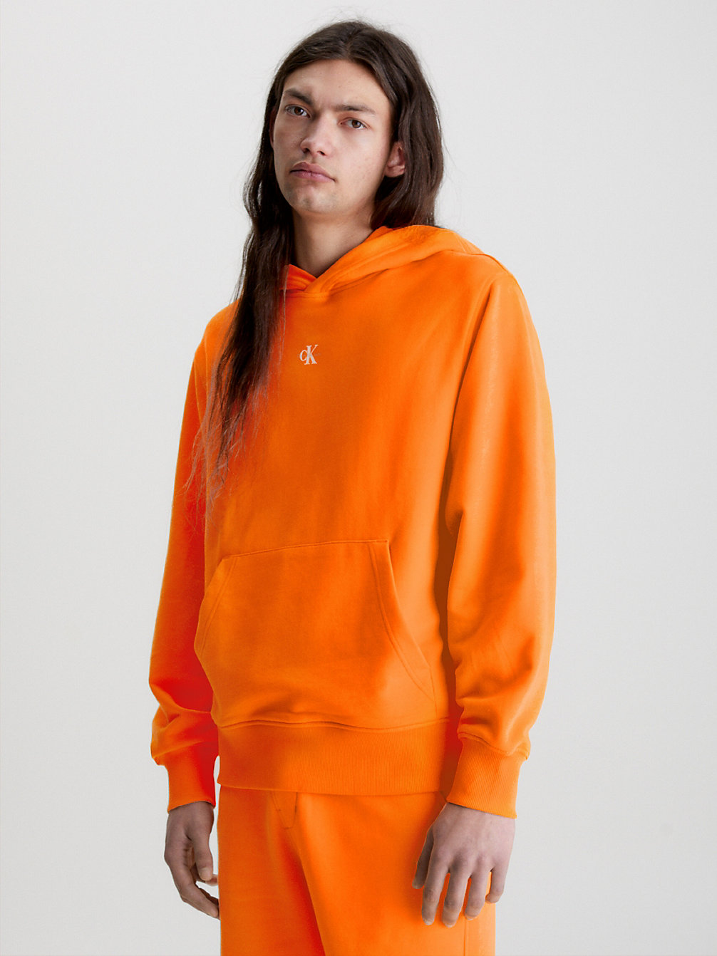 VIBRANT ORANGE Sweat-Shirt À Capuche Avec Monogramme undefined hommes Calvin Klein