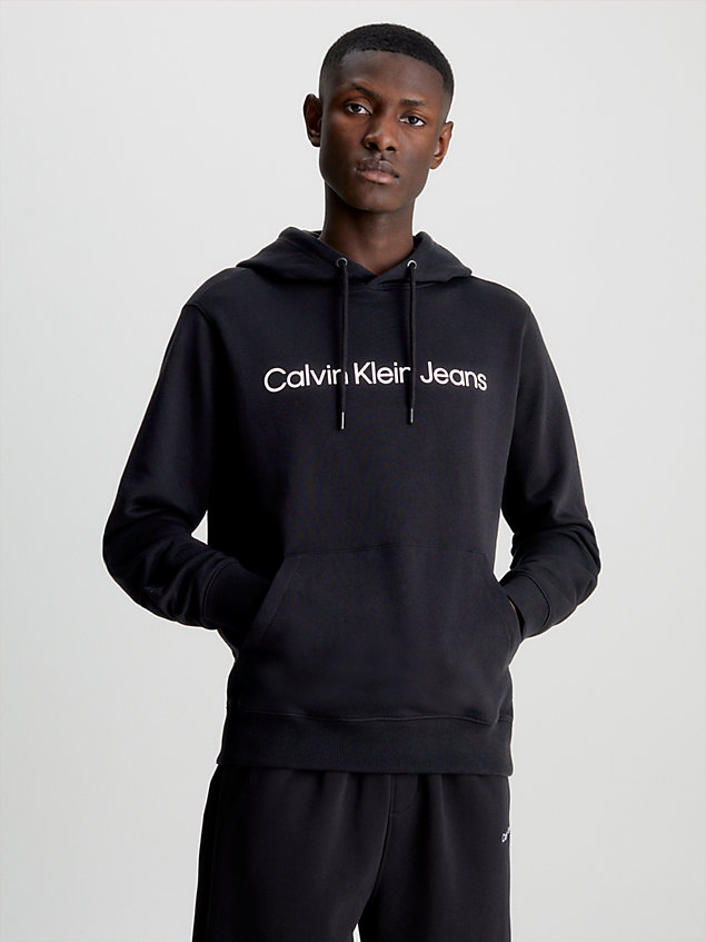 black bluza z kapturem z logo dla mężczyźni - calvin klein jeans