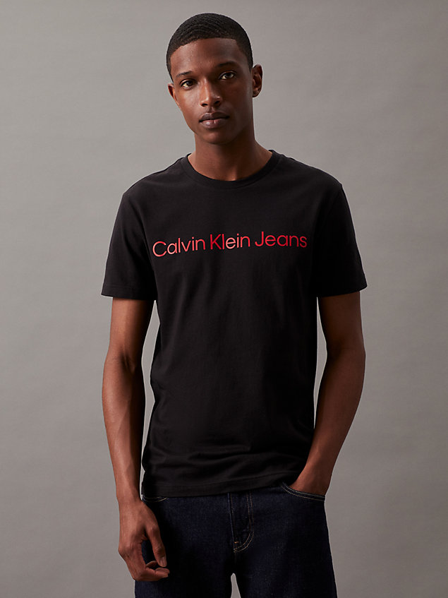 t-shirt slim in cotone biologico con logo black da uomini calvin klein jeans