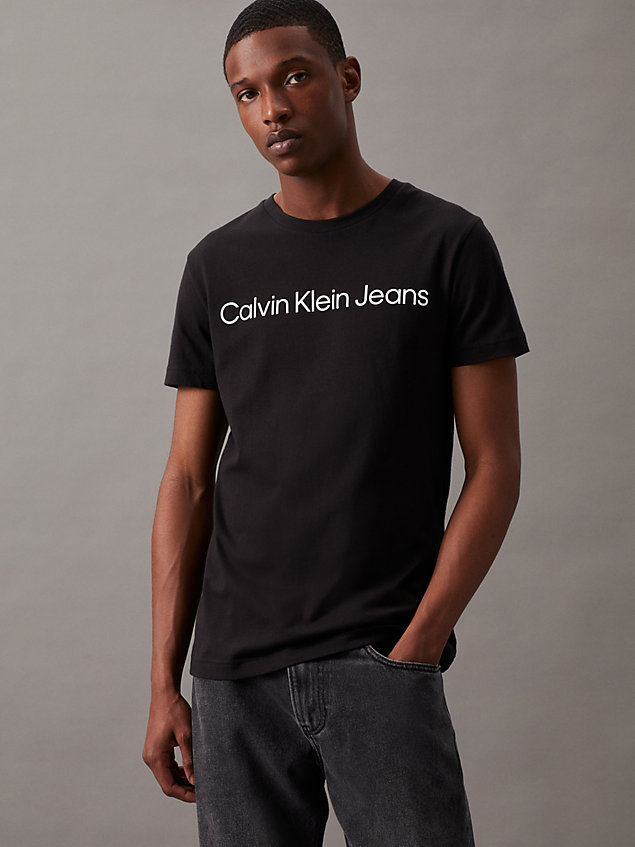 t-shirt slim in cotone biologico con logo black da uomini calvin klein jeans