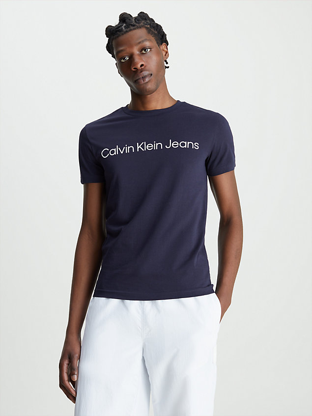 blue wąski t-shirt z logo z bawełny organicznej dla mężczyźni - calvin klein jeans
