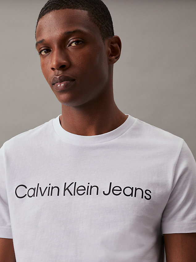 t-shirt slim in cotone biologico con logo white da uomo calvin klein jeans