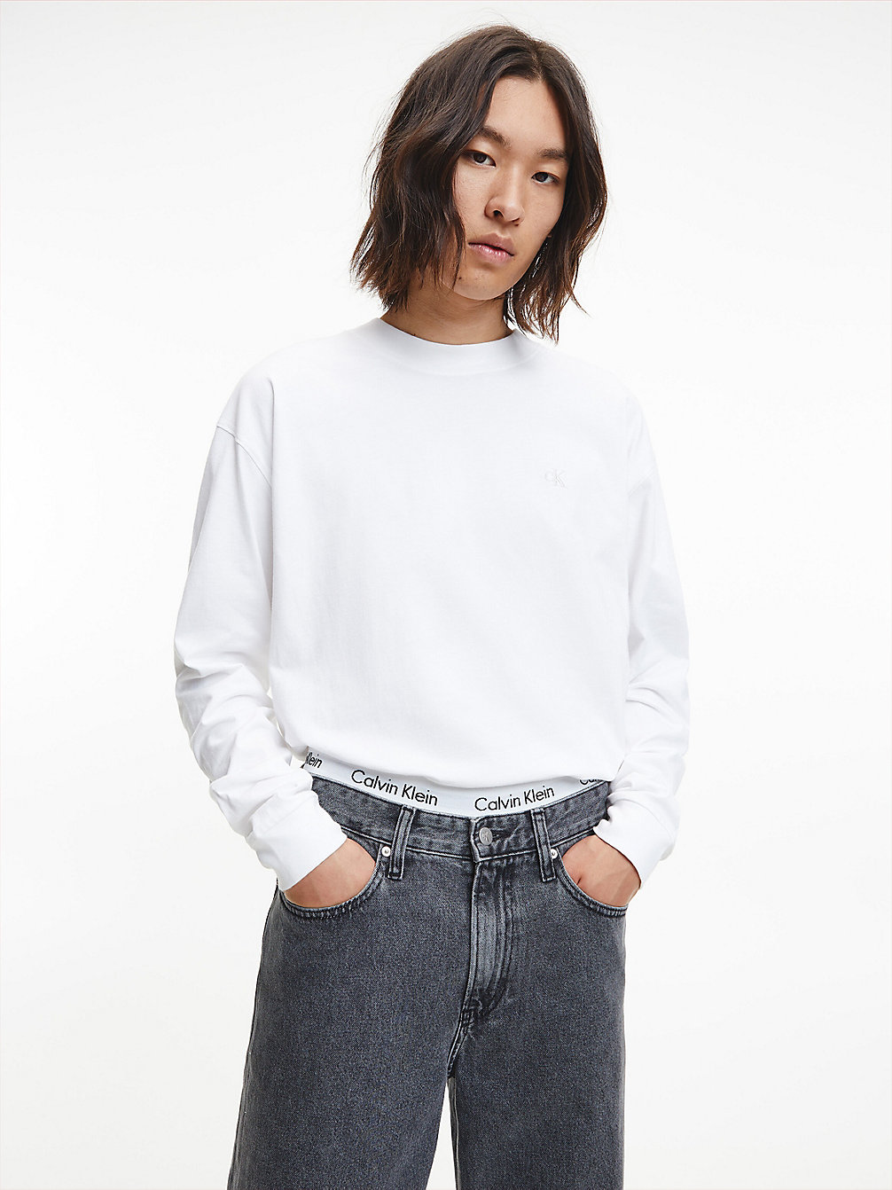 BRIGHT WHITE Logo Tape Long Sleeve T-Shirt undefined men Calvin Klein