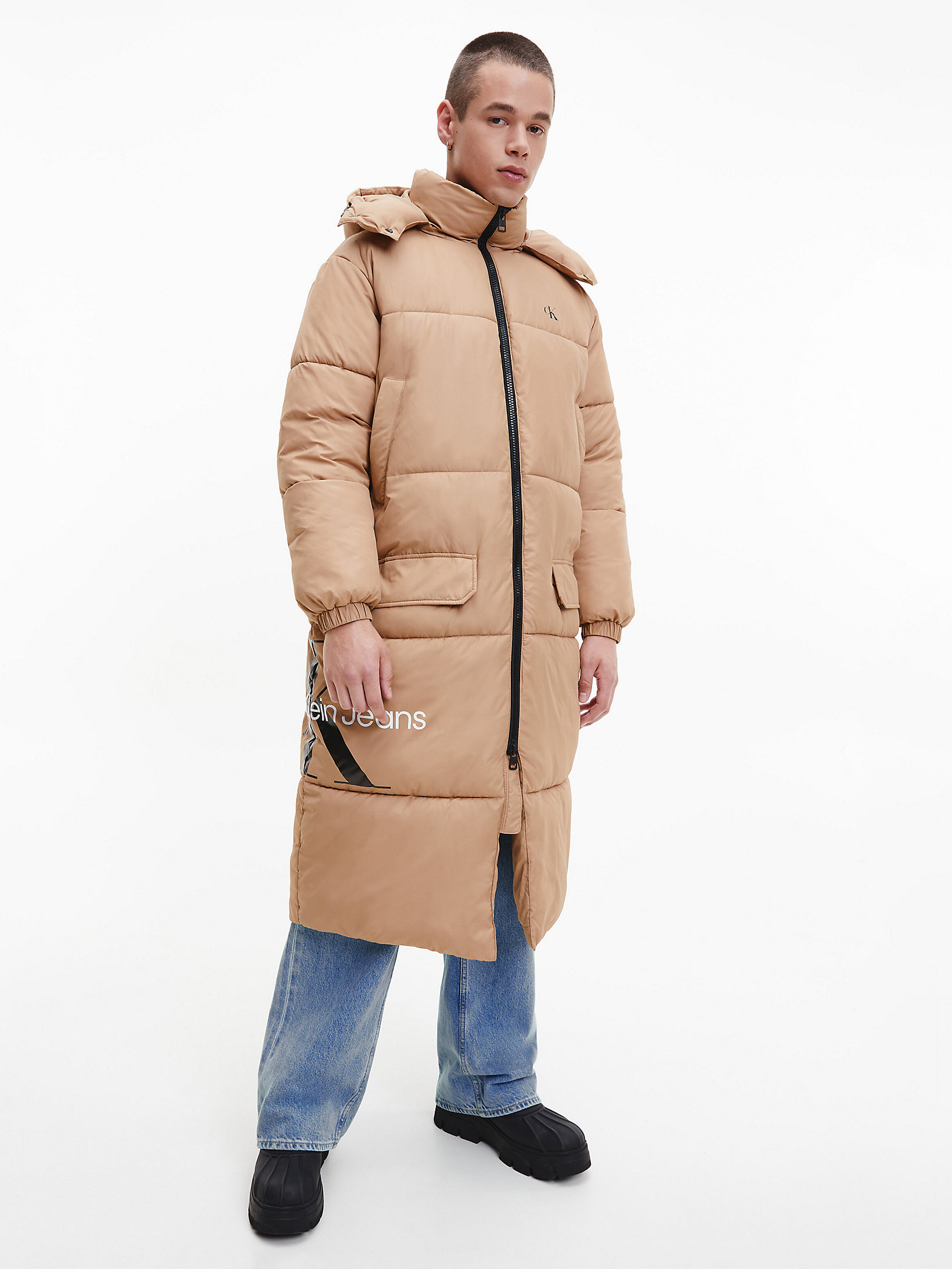 Timeless Camel Recycled Polyester Puffer Coat undefined men Calvin Klein